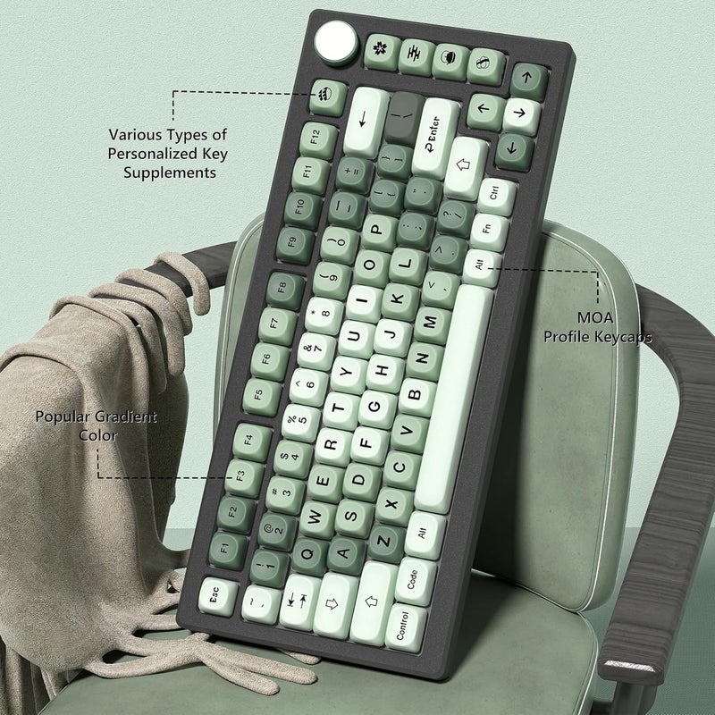 Womier مفاتيح ماتشا الخضراء، مفاتيح لوحة مفاتيح مخصصة من PBT MOA 60 65 75 100 بالمئة، مجموعة مفاتيح بتدرج الألوان، صبغ جانبي 5 لمفاتيح Cherry Gateron MX، أخضر - Image 2